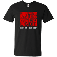 Load image into Gallery viewer, Designs by MyUtopia Shout Out:Liberty Guns Beer Trump Humor LGBT Men&#39;s Printed V-Neck T-Shirt,S / Black,Adult Unisex Vneck Tee
