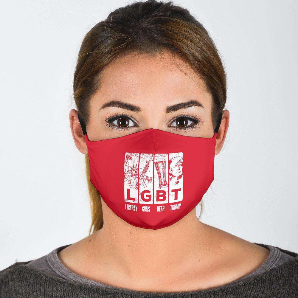 Designs by MyUtopia Shout Out:Liberty Guns Beer Trump LGBT Trump Humor Fitted Face Mask
