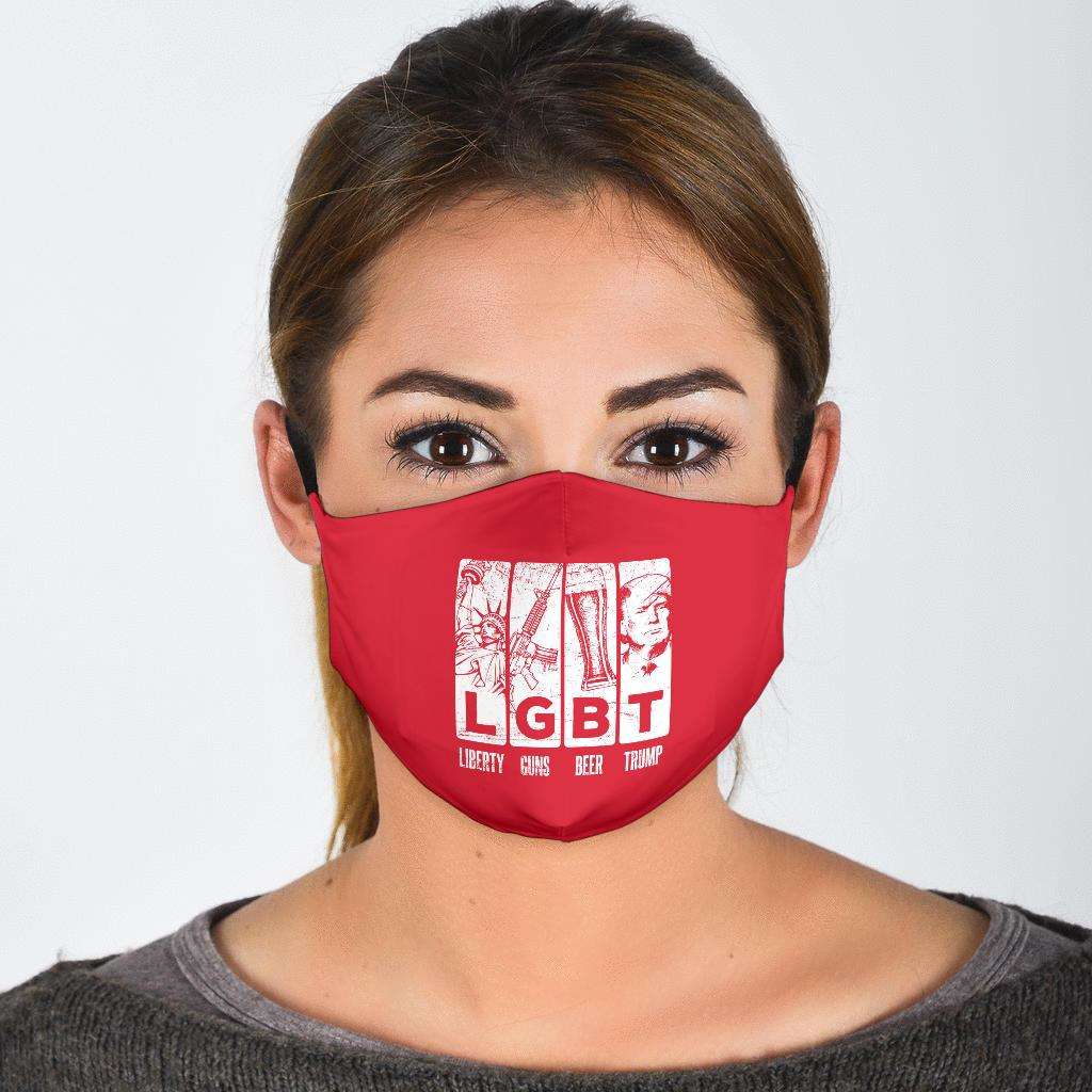 Designs by MyUtopia Shout Out:Liberty Guns Beer Trump LGBT Trump Humor Fitted Face Mask