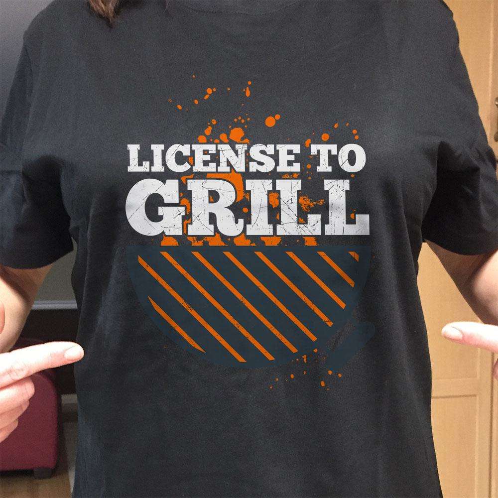 Designs by MyUtopia Shout Out:License To Grill Adult Unisex Black T-Shirt
