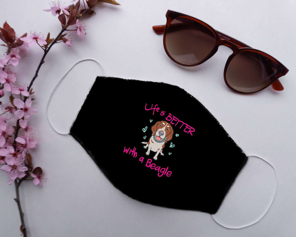 Designs by MyUtopia Shout Out:Life Is Better with a Beagle Adult Fabric Face Mask with Elastic Ear Loops
