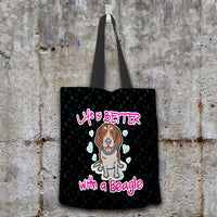 Load image into Gallery viewer, Designs by MyUtopia Shout Out:Life Is Better with a Beagle Fabric Totebag Reusable Shopping Tote,Black,Reusable Fabric Shopping Tote Bag
