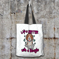 Load image into Gallery viewer, Designs by MyUtopia Shout Out:Life Is Better with a Beagle Fabric Totebag Reusable Shopping Tote,White,Reusable Fabric Shopping Tote Bag
