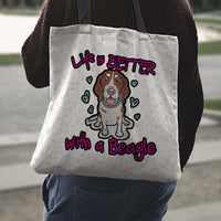 Load image into Gallery viewer, Designs by MyUtopia Shout Out:Life Is Better with a Beagle Fabric Totebag Reusable Shopping Tote
