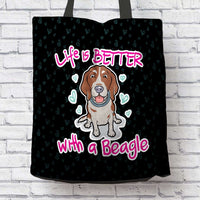Load image into Gallery viewer, Designs by MyUtopia Shout Out:Life Is Better with a Beagle Fabric Totebag Reusable Shopping Tote
