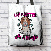 Load image into Gallery viewer, Designs by MyUtopia Shout Out:Life Is Better with a Beagle Fabric Totebag Reusable Shopping Tote
