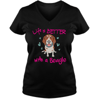 Load image into Gallery viewer, Designs by MyUtopia Shout Out:Life Is Better with a Beagle Ladies V Neck Tee,Black / S,Ladies T-Shirts
