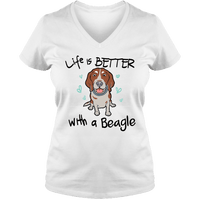 Load image into Gallery viewer, Designs by MyUtopia Shout Out:Life Is Better with a Beagle Ladies V Neck Tee,White / S,Ladies T-Shirts
