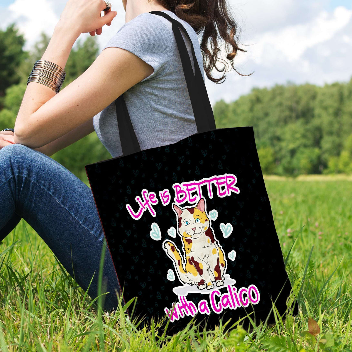 Designs by MyUtopia Shout Out:Life Is Better with a Calico Fabric Totebag Reusable Shopping Tote