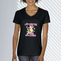 Load image into Gallery viewer, Designs by MyUtopia Shout Out:Life Is Better with a Calico Ladies V Neck Tee
