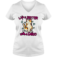 Load image into Gallery viewer, Designs by MyUtopia Shout Out:Life Is Better with a Calico Ladies V Neck Tee,White / S,Ladies T-Shirts
