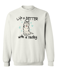 Load image into Gallery viewer, Designs by MyUtopia Shout Out:Life Is Better with a Husky Adult Crewneck Sweat Shirt,White / S,Sweatshirts
