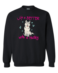 Load image into Gallery viewer, Designs by MyUtopia Shout Out:Life Is Better with a Husky Adult Crewneck Sweat Shirt,Black / S,Sweatshirts
