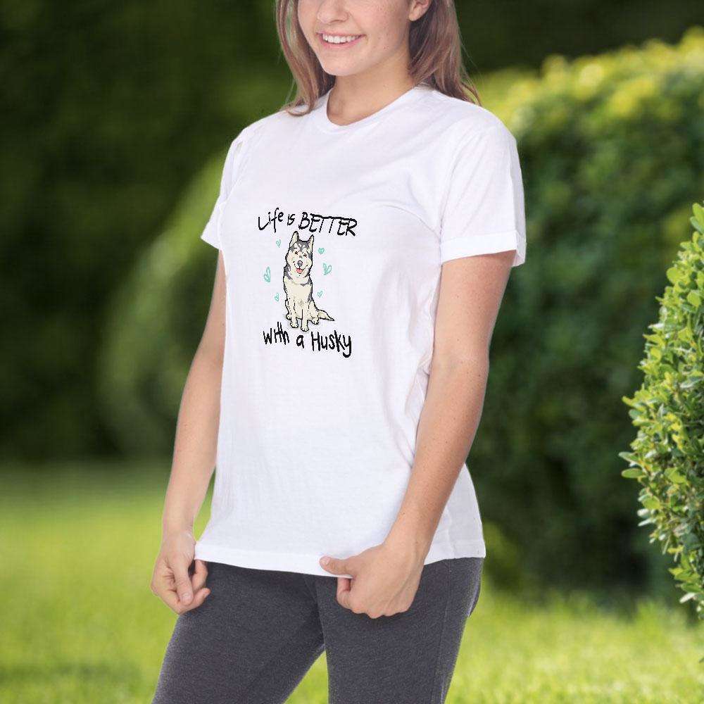 Designs by MyUtopia Shout Out:Life Is Better with a Husky Adult Unisex T-Shirt