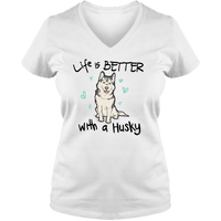 Load image into Gallery viewer, Designs by MyUtopia Shout Out:Life Is Better with a Husky Ladies V Neck Tee,White / S,Ladies T-Shirts
