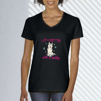 Load image into Gallery viewer, Designs by MyUtopia Shout Out:Life Is Better with a Husky Ladies V Neck Tee

