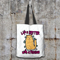 Load image into Gallery viewer, Designs by MyUtopia Shout Out:Life Is Better with a Persian Fabric Totebag Reusable Shopping Tote,White,Reusable Fabric Shopping Tote Bag
