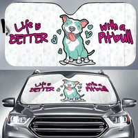 Load image into Gallery viewer, Designs by MyUtopia Shout Out:Life Is Better with a Pitbull Car Sun Shield,White / Universal Fit,Car Sun Shield
