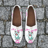 Load image into Gallery viewer, Designs by MyUtopia Shout Out:Life is better with a Pitbull Casual  Canvas Slip-on Flats White,Ladies US6 (EU36) / White,Slip on Flats
