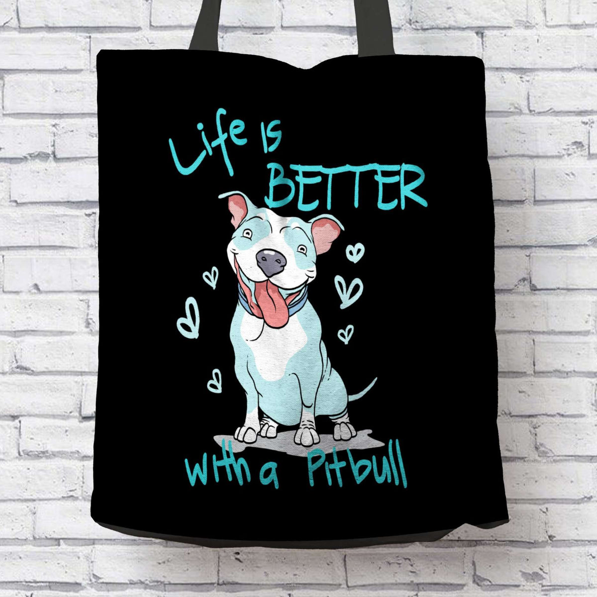 Designs by MyUtopia Shout Out:Life is Better with a Pitbull Cotton Fabric Reusable Shopping Totebag Special Offer,Black,Reusable Fabric Shopping Tote Bag