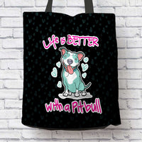 Load image into Gallery viewer, Designs by MyUtopia Shout Out:Life Is Better with a Pitbull Fabric Totebag Reusable Shopping Tote
