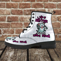 Load image into Gallery viewer, Designs by MyUtopia Shout Out:Life is Better with a Pitbull Faux-Leather Ankle Boots - White,Men&#39;s / US5 (EU38) / White,Lace-up Boots
