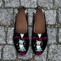 Load image into Gallery viewer, Designs by MyUtopia Shout Out:Life is better with a Pitbull Ladies Canvas Slip On Flats Black,Ladies US6 (EU36) / Black,Slip on Flats
