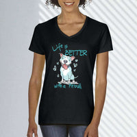 Load image into Gallery viewer, Designs by MyUtopia Shout Out:Life is Better With a Pitbull Ladies V Neck Tee
