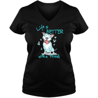 Load image into Gallery viewer, Designs by MyUtopia Shout Out:Life is Better With a Pitbull Ladies V Neck Tee,Black / S,Ladies T-Shirts
