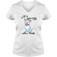 Load image into Gallery viewer, Designs by MyUtopia Shout Out:Life is Better With a Pitbull Ladies V Neck Tee,White / S,Ladies T-Shirts
