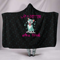 Load image into Gallery viewer, Designs by MyUtopia Shout Out:Life Is Better with a Pitbull Premium Vegan Suede Hooded Blanket (80x60 &amp; 60x45),Black / Youth 60&quot;x45&quot;,Hooded Blanket
