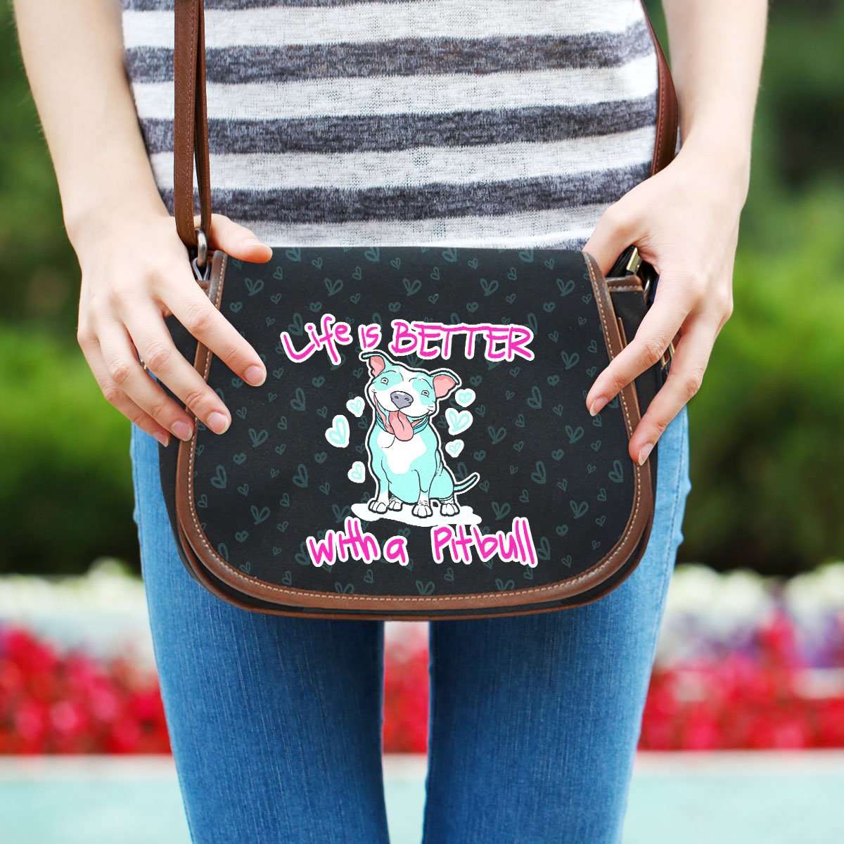 Designs by MyUtopia Shout Out:Life is Better with a Pitbull Saddlebag Style Canvas Crossbody Purse