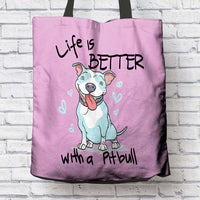 Load image into Gallery viewer, Designs by MyUtopia Shout Out:Life is Better with a Pitbull Totebag,Pink,Reusable Fabric Shopping Tote Bag

