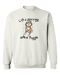 Load image into Gallery viewer, Designs by MyUtopia Shout Out:Life Is Better with a Puggle Adult Crewneck Sweat Shirt,White / S,Sweatshirts
