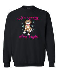 Load image into Gallery viewer, Designs by MyUtopia Shout Out:Life Is Better with a Puggle Adult Crewneck Sweat Shirt,Black / S,Sweatshirts
