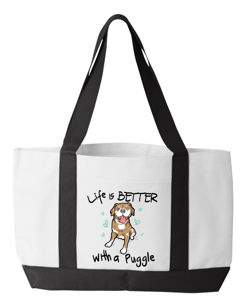 Designs by MyUtopia Shout Out:Life Is Better with a Puggle Canvas Totebag Gym / Beach / Pool Gear Bag,White,Gym Totebag