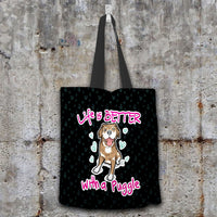 Load image into Gallery viewer, Designs by MyUtopia Shout Out:Life Is Better with a Puggle Fabric Totebag Reusable Shopping Tote,Black,Reusable Fabric Shopping Tote Bag
