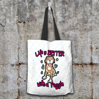 Load image into Gallery viewer, Designs by MyUtopia Shout Out:Life Is Better with a Puggle Fabric Totebag Reusable Shopping Tote,White,Reusable Fabric Shopping Tote Bag
