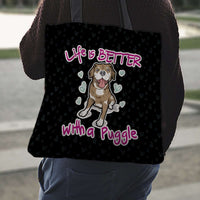 Load image into Gallery viewer, Designs by MyUtopia Shout Out:Life Is Better with a Puggle Fabric Totebag Reusable Shopping Tote
