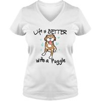 Load image into Gallery viewer, Designs by MyUtopia Shout Out:Life Is Better with a Puggle Ladies V Neck Tee,White / S,Ladies T-Shirts
