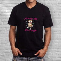 Load image into Gallery viewer, Designs by MyUtopia Shout Out:Life Is Better with a Puggle Ladies V Neck Tee
