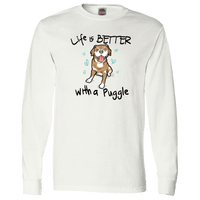 Load image into Gallery viewer, Designs by MyUtopia Shout Out:Life Is Better with a Puggle Long Sleeve T-Shirt,White / S,Long Sleeve T-Shirts
