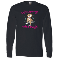 Load image into Gallery viewer, Designs by MyUtopia Shout Out:Life Is Better with a Puggle Long Sleeve T-Shirt,Black / S,Long Sleeve T-Shirts
