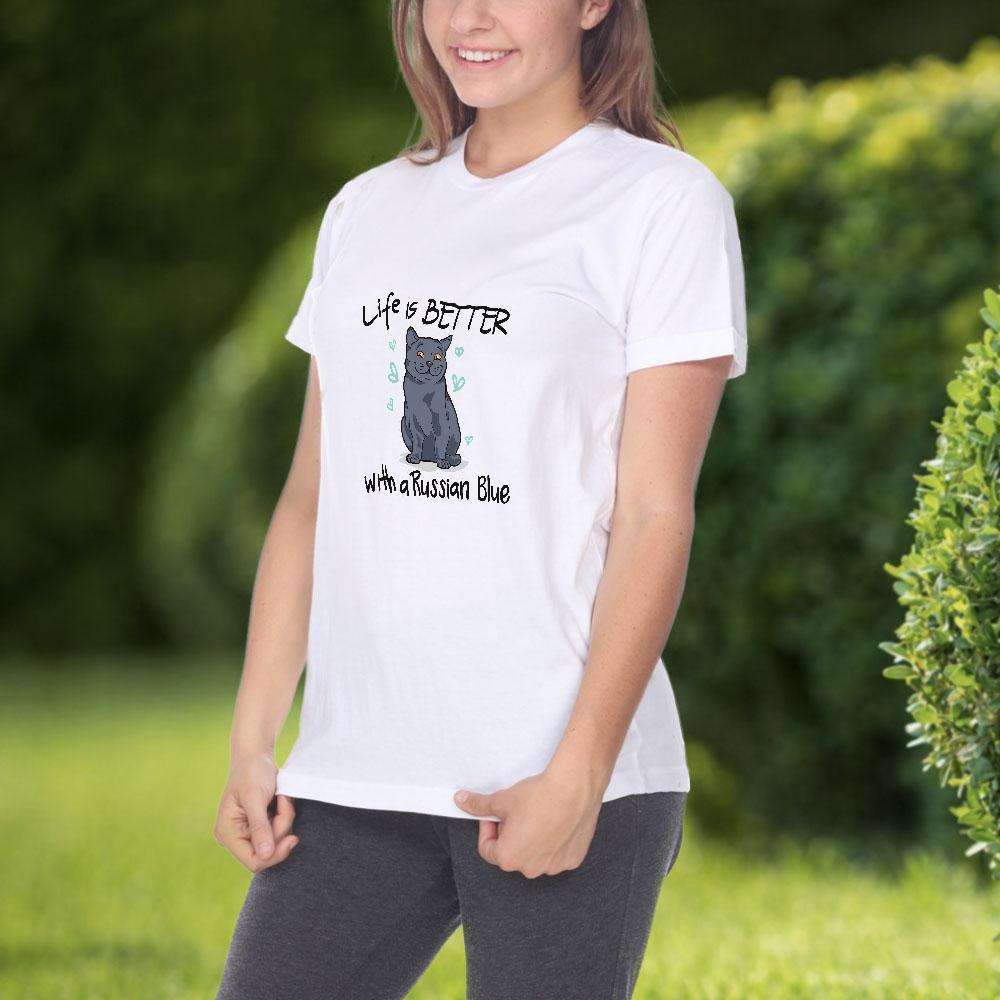 Designs by MyUtopia Shout Out:Life Is Better with a Russian Blue Adult Unisex T-Shirt
