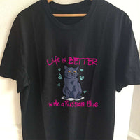 Load image into Gallery viewer, Designs by MyUtopia Shout Out:Life Is Better with a Russian Blue Adult Unisex T-Shirt
