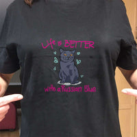 Load image into Gallery viewer, Designs by MyUtopia Shout Out:Life Is Better with a Russian Blue Adult Unisex T-Shirt
