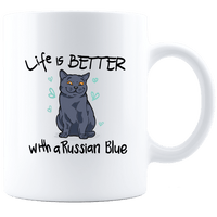 Load image into Gallery viewer, Designs by MyUtopia Shout Out:Life Is Better with a Russian Blue Ceramic White Coffee Mug,11oz / White,Ceramic Coffee Mug
