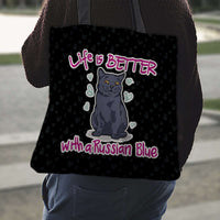 Load image into Gallery viewer, Designs by MyUtopia Shout Out:Life Is Better with a Russian Blue Fabric Totebag Reusable Shopping Tote
