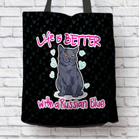 Load image into Gallery viewer, Designs by MyUtopia Shout Out:Life Is Better with a Russian Blue Fabric Totebag Reusable Shopping Tote
