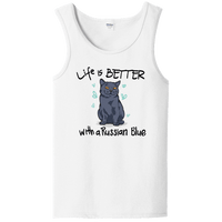 Load image into Gallery viewer, Designs by MyUtopia Shout Out:Life Is Better with a Russian Blue Ladies Tank Top,White / S,Tank Tops

